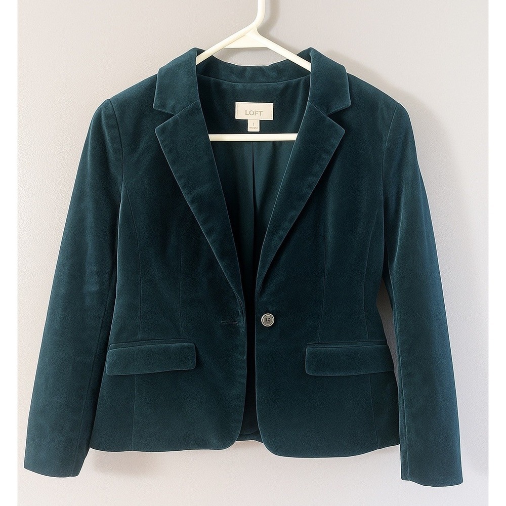 LOFT Teal Velvet Blazer Women's Size 2 Business Casual Chic Office Jacket